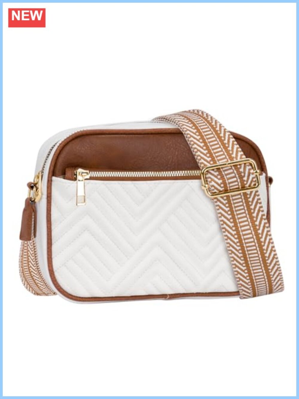 Quilted PU Leather Crossbody Bag Adjustable Wide Strap Small Camera Purse
